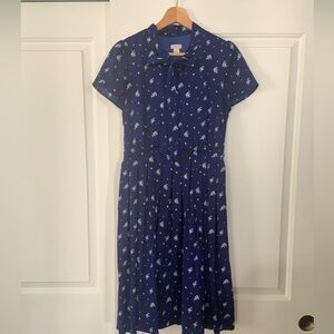 Jcrew blue floral print |button up| tie neck dress